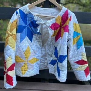 Vintage Quilt jacket stars medium tie closure